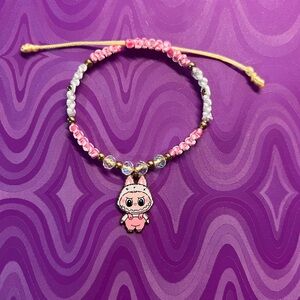 Labubu Pink and White Beaded Kids Bracelet